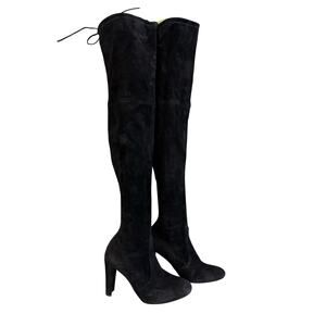 Stuart Weitzman Highland Over The Knee Boots Womens 7.5 Black Suede OTK Pull On